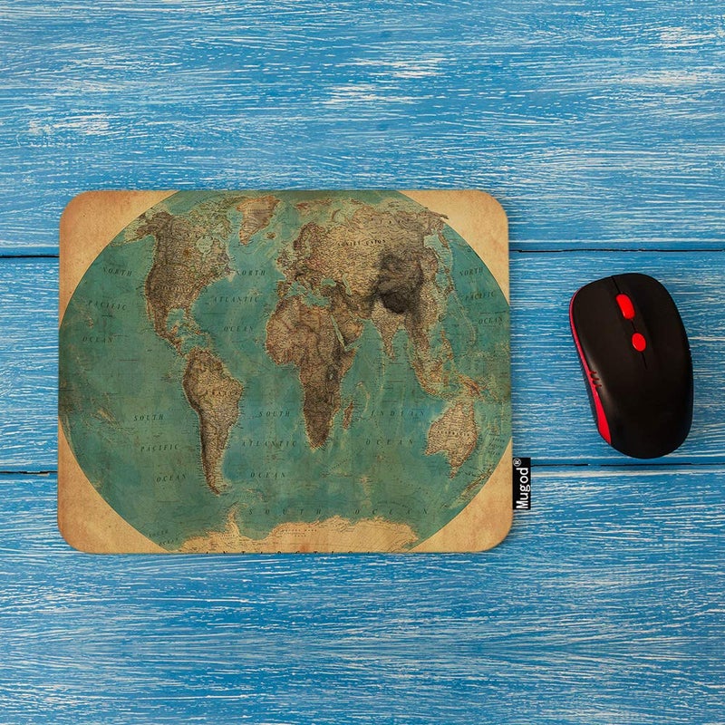 Mugod World Map Mouse Pad Old-Fashioned Map Ocean Signs Vintage Green Yellow Brown Mouse Mat Non-Slip Rubber Base Mousepad for Computer Laptop PC Gaming Working Office & Home 9.5x7.9 Inch - Image 2